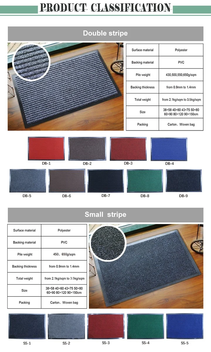 PVC Backing Nonwoven Surface Entrance Anti-Slip Double-Ribbed Door Mat