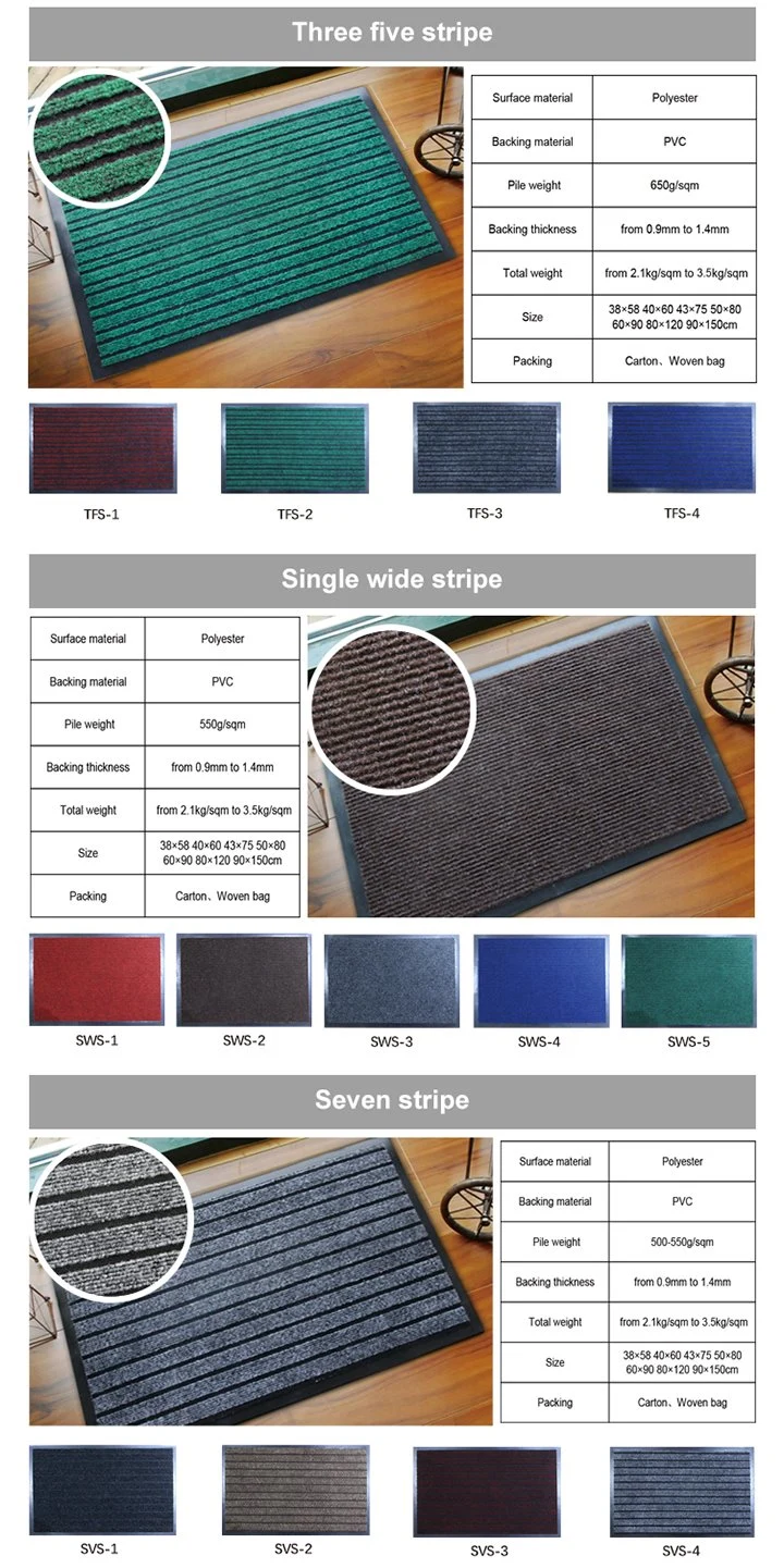 PVC Backing Nonwoven Surface Entrance Anti-Slip Double-Ribbed Door Mat